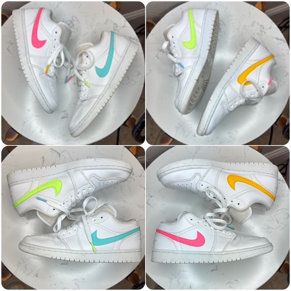 Jordan Other - Nike Air Jordan 1 Low Mens 7.5 (9 w) white neon Multi-Color Swoosh Sneakers CW…‎
